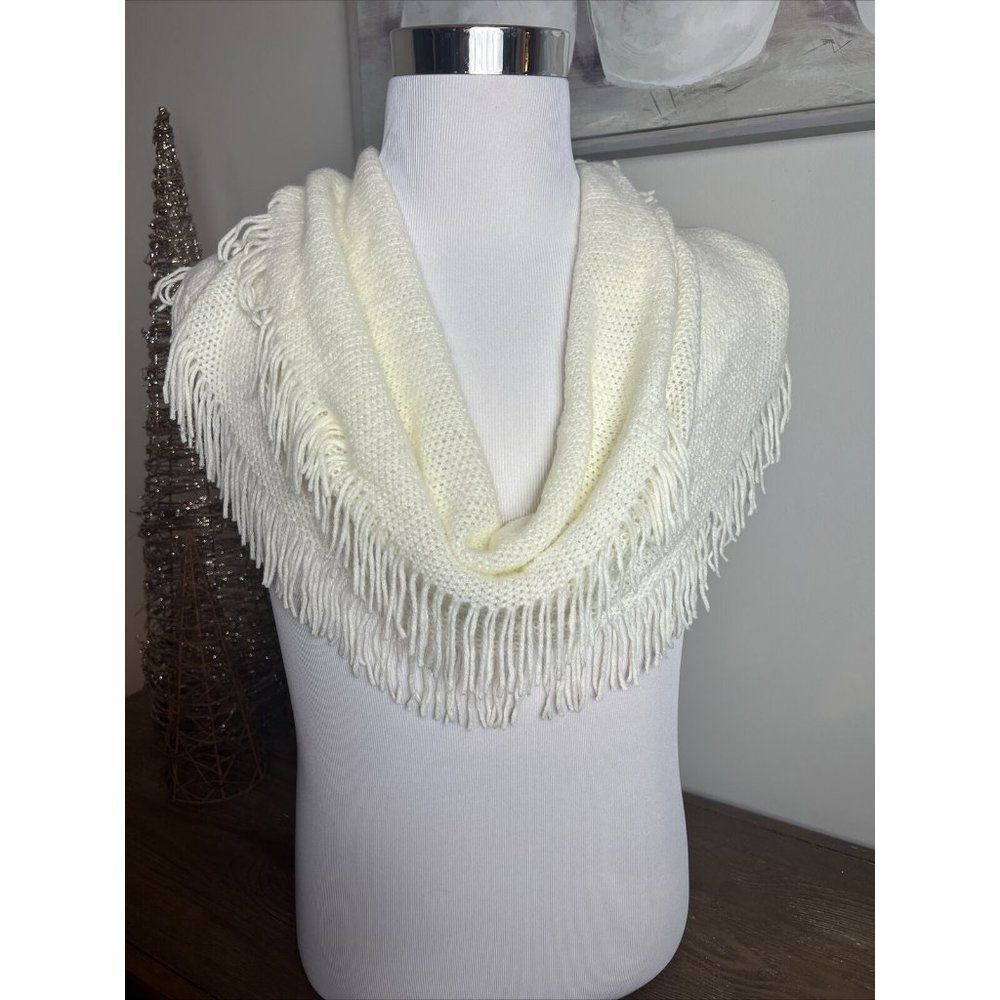 INC Womens Raschel Loop Infinity Fringe Scarf Ivory Soft Cozy One Size New